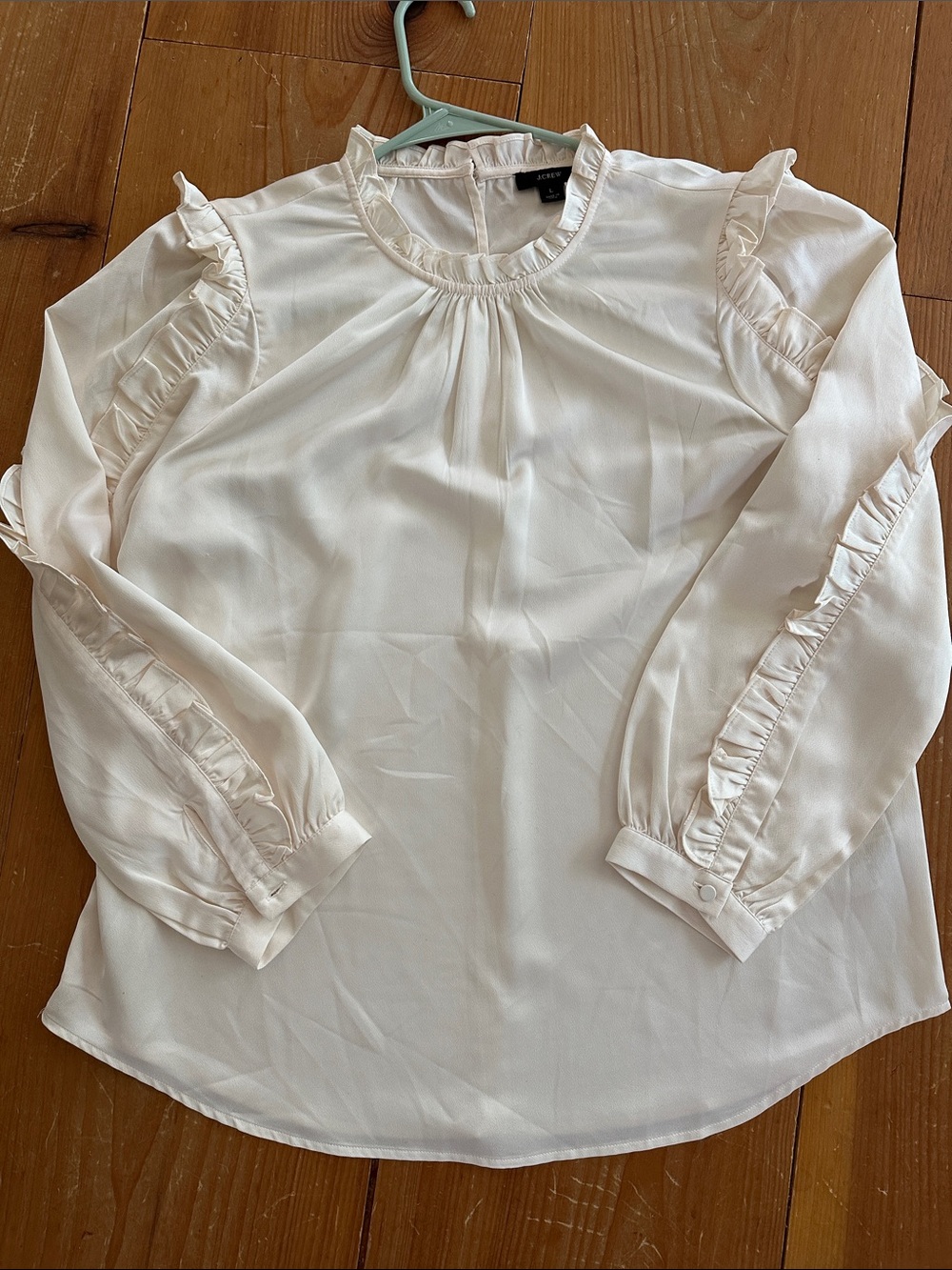 J. Crew Cream Ruffle-Trim Long Sleeve Blouse